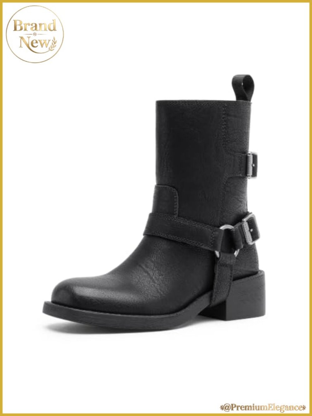 Women's Faux Leather Ankle Biker Boots Side Zip Low Block Heel Moto